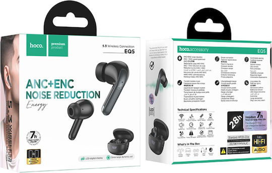 Hoco EQ5 Energy Earbud Bluetooth Handsfree Ακουστικά με Θήκη Φόρτισης Μαύρα