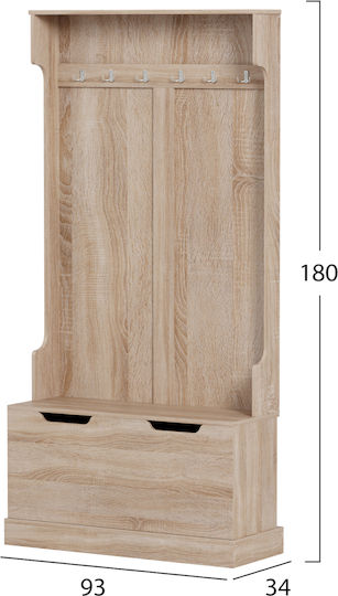 Kaylor Мебел за антре със Закачалка и Шкаф за Обувки Сонома 93x34x180см