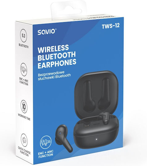 Savio Tws-12 In-ear Bluetooth Handsfree Ακουστικά Μαύρα