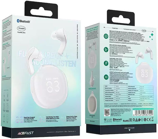 Acefast T9 Crystal (Air) In-ear Bluetooth Handsfree Ακουστικά με Θήκη Φόρτισης Porcelain White