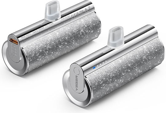 Veger W0573 Power Bank 5000mAh 12W with USB-C Port Power Delivery Glitter Silver