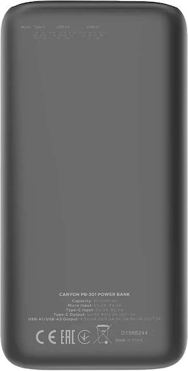 Canyon PB-301 Baterie Externă Solară 30000mAh 20W Power Delivery Încărcare Rapidă Neagră