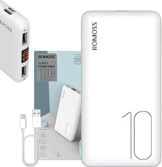 Romoss PSP10 Power Bank 10000mAh με 2 Θύρες USB-A Λευκό