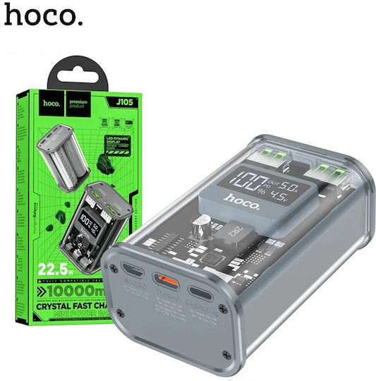 Hoco J105 Fully Power Bank 10000mAh 22.5W with 2 USB-A Ports and USB-C Port Black