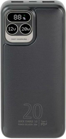 Rivacase Power Bank 20000mAh με 2 Θύρες USB-A Power Delivery Μαύρο