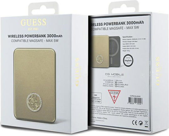 Guess Metal Logo MagSafe Power Bank 3000mAh 5W Златист