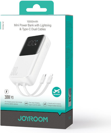 Joyroom Power Bank 10000mAh 30W με Θύρα USB-A και Θύρα USB-C Λευκό