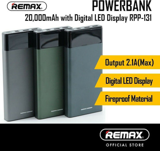 Remax RPP-131 Power Bank 20000mAh με 2 Θύρες USB-A Πράσινο