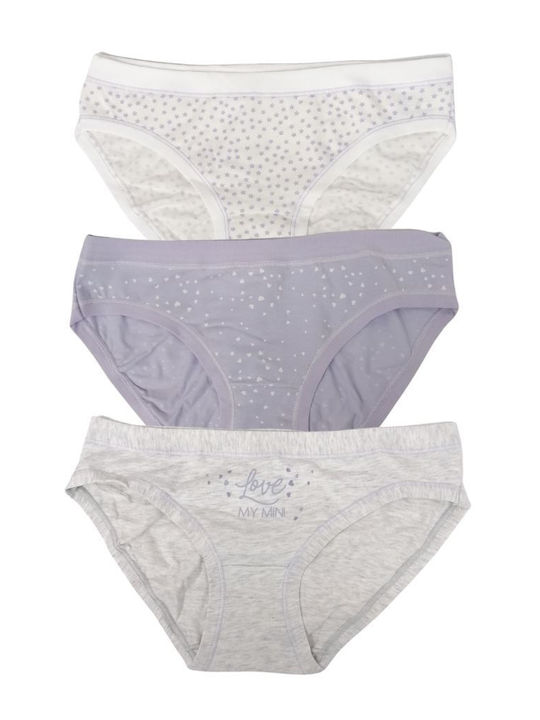 Cotonella Women's Underwear Mini Briefs 3pcs Allover Print Ecru-Lilac-Grey Black