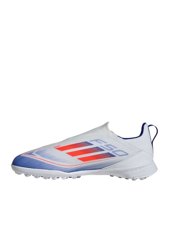 Kids Soccer Cleats & Shoes F50 League Turf Without Laces Cloud White Solar Red Lucid Blue
