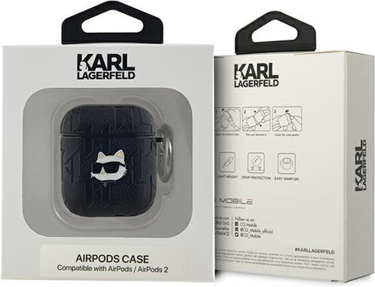Karl Lagerfeld Choupette Head Θήκη Δερμάτινη με Γάντζο σε Μαύρο χρώμα για Apple AirPods 1/2