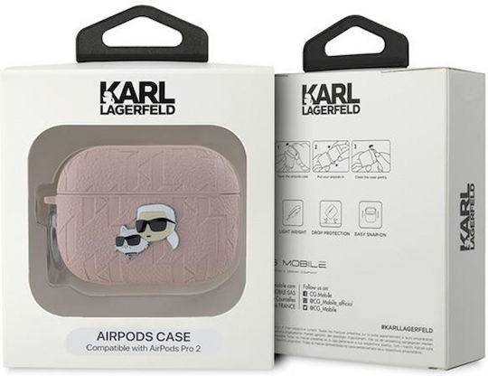 Karl Lagerfeld Karl & Choupette Head Θήκη Σιλικόνης με Γάντζο σε Ροζ χρώμα για Apple AirPods Pro