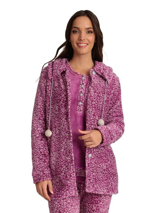 Lydia Creations Women's Winter Fleece Cardigan Pajama Purple