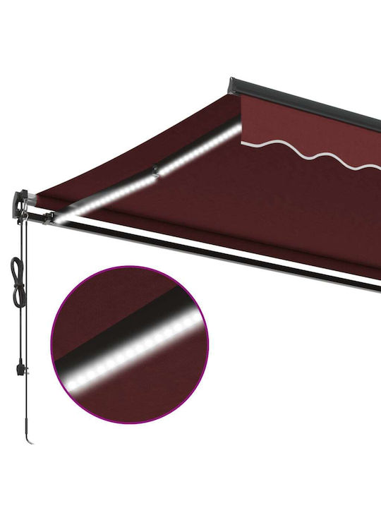 vidaXL Cort Terasă cu LED & Senzor de vânt Burgundy x2.5m