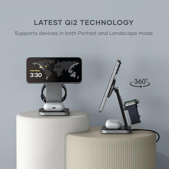 Satechi Ασύρματος Φορτιστής Qi2 15W Power Delivery Γκρι (SA-ST-Q31FM-EA)