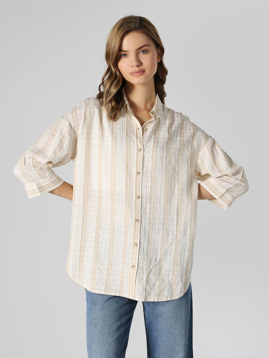 Langärmelig Damen Hemd BEIGE