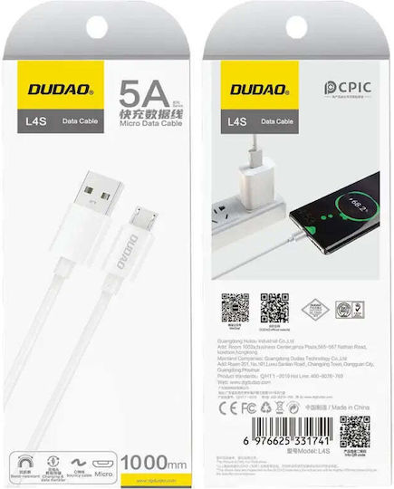 Dudao Regular USB 2.0 to micro USB Cable Λευκό 1m 1τμχ