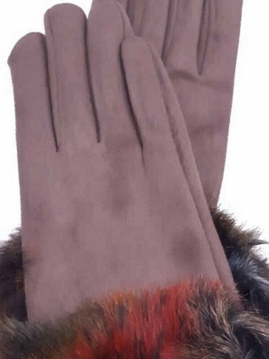 Castor Gloves with Patch Touch & Colored Faux Fur Mocha