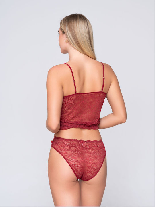 Luna Cotton Women's Slip with Lace Red