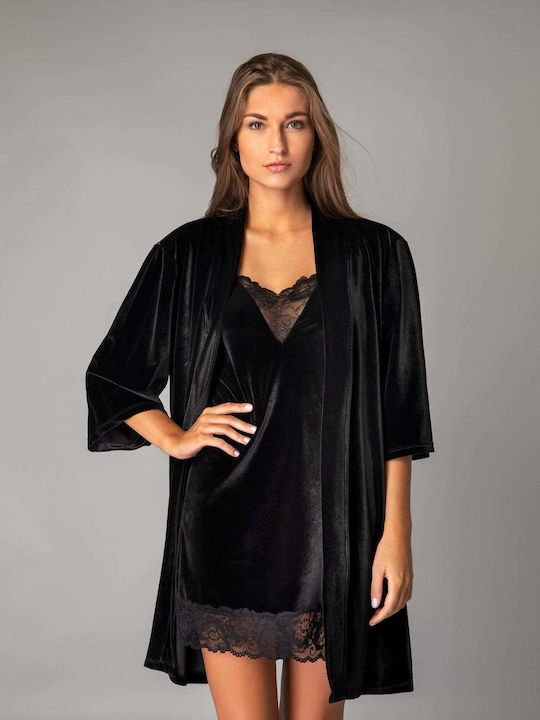 Milena by Paris Women's Winter Velvet Nightgown Black