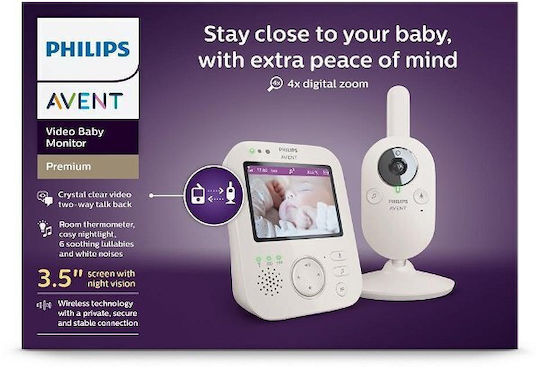 Philips Безжична бебешка монитор система с камера и екран 3.5" , двупосочна комуникация и мелодии