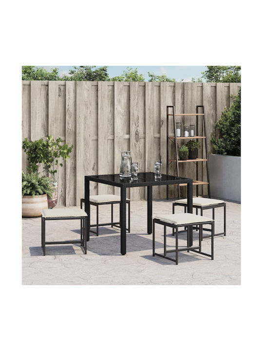 Gartenhocker Würfel Außengebrauch Rattan mit Kissen Schwarze 4 Stück 40x40x35cm