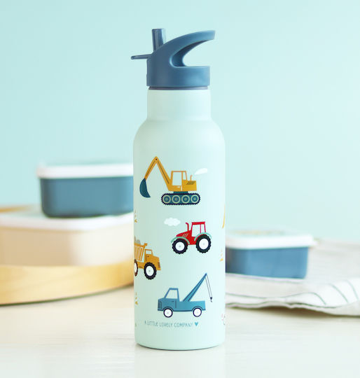 A Little Lovely Company Детска Бутилка Термос От Неръждаема Стомана Със Сламка Non Spill Синя 500ml