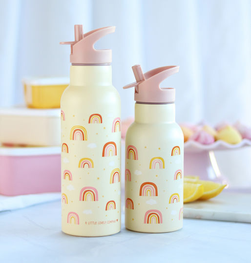 A Little Lovely Company Stainless Steel Kids Water Bottle Thermos with Straw Non Spill Multicolour 500ml