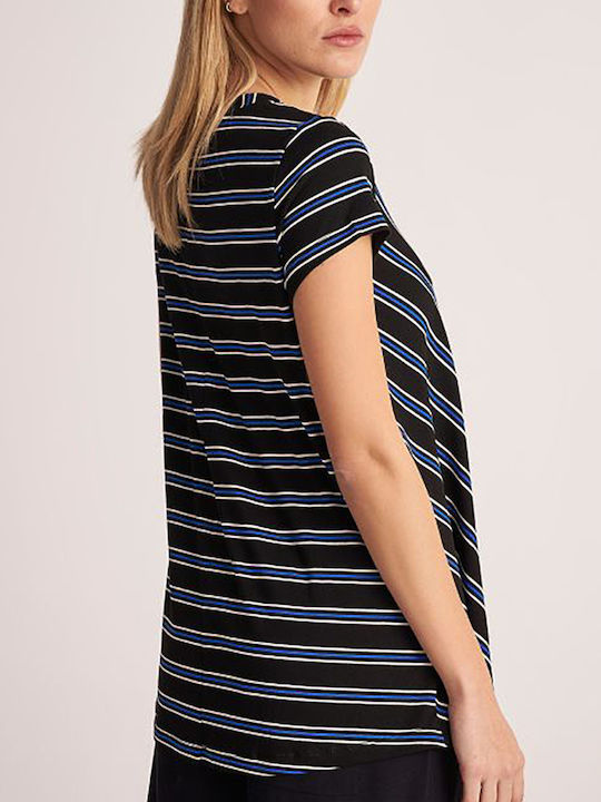 Attrattivo Women's T-shirt with V Neckline Striped Black