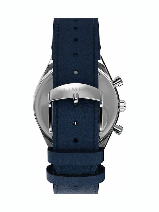 Timex Ceas Barbati 40mm Cronograf Baterie cu Curea Din Piele Albastră