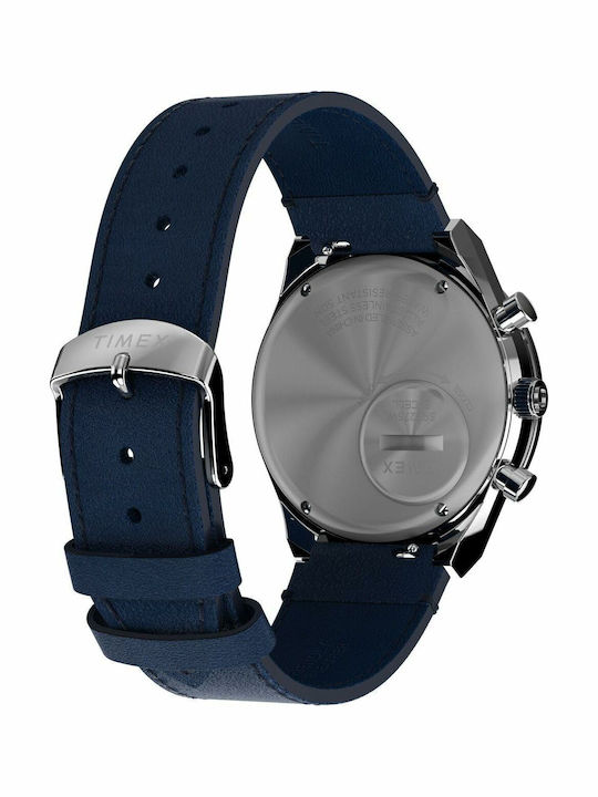 Timex Ceas Barbati 40mm Cronograf Baterie cu Curea Din Piele Albastră