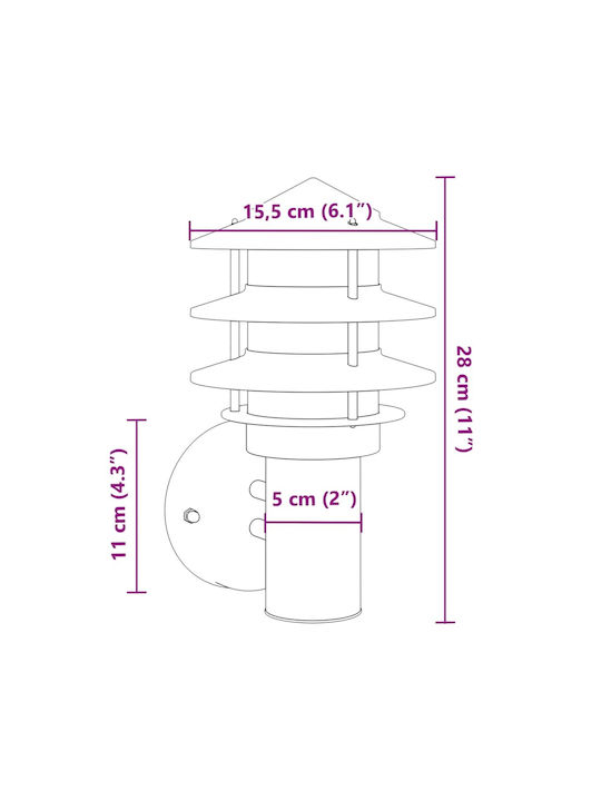 vidaXL Επιτοίχιο Εξωτερικό Φωτιστικό E27 IP44 15.5x15.5x28εκ.