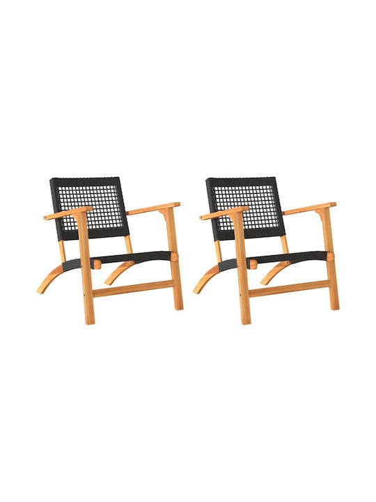 Outdoor Chair Rattan Black 2pcs 54x40x76cm