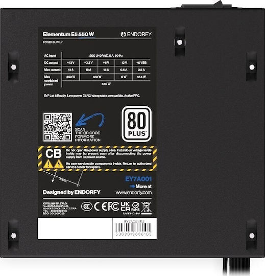 Endorfy Elementum E5 550W Black Computer Power Supply Full Wired 80 Plus Standard