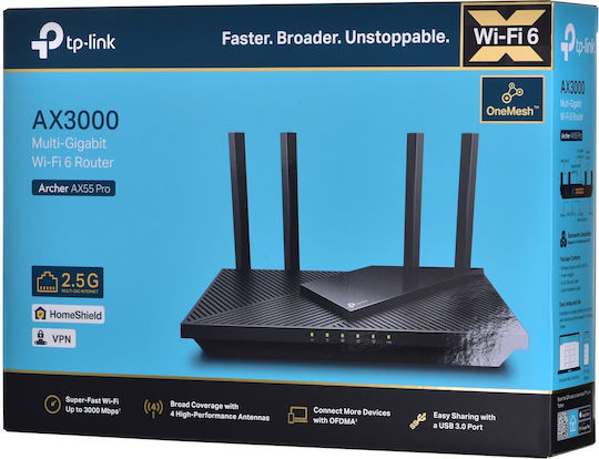 TP-LINK Archer AX55 Pro v2 Wireless Router Wi-Fi 6 cu 5 Porturi Gigabit Ethernet
