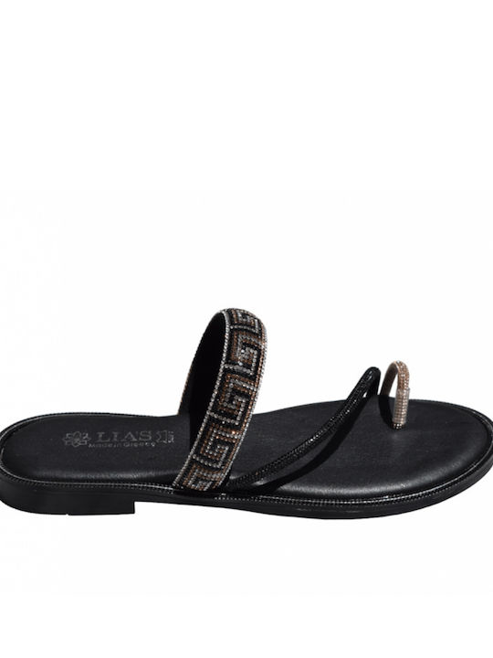 Lias Mouse Leather Women's Flat Sandals in Black Color