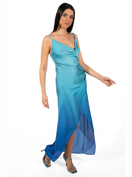 Maxi Trägerloses Drapiertes Kleid 200029 Blau