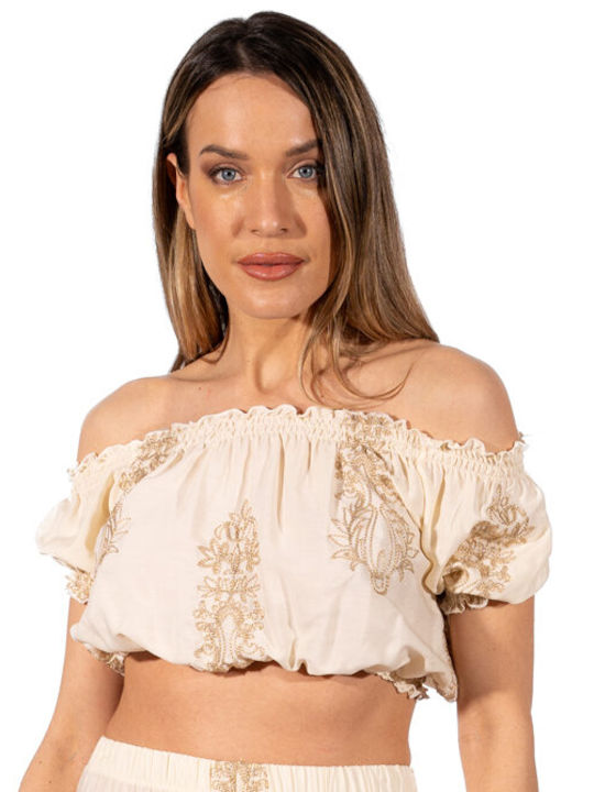 Top Crop Embroidered 207007 Beige