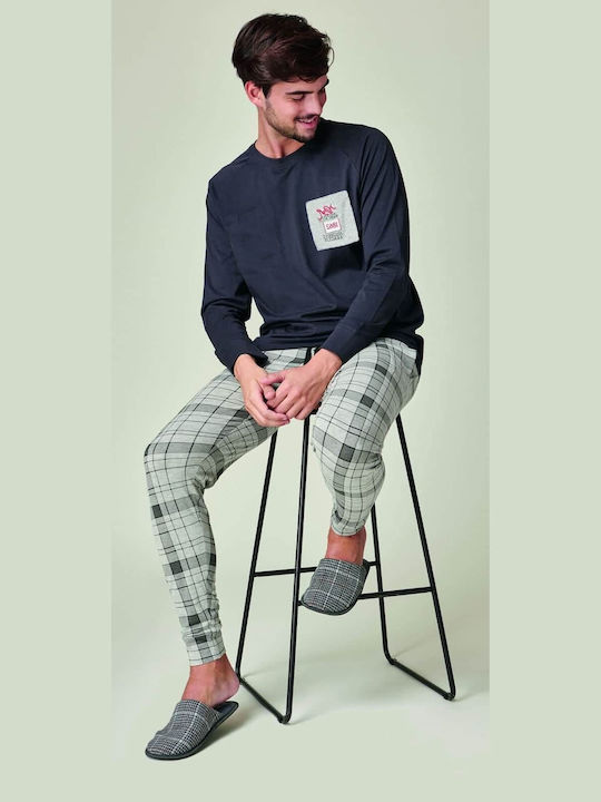 Amo La Casa Men's Winter Cotton Pajamas Set Charcoal