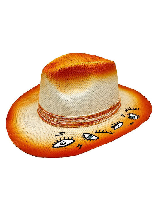 LiebeQueen Frauen Rattangeflecht Hut Orange