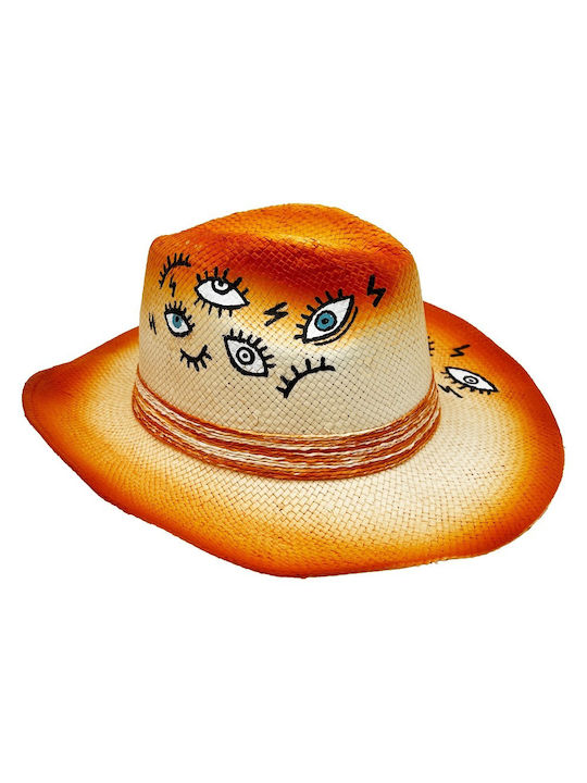 LiebeQueen Frauen Rattangeflecht Hut Orange