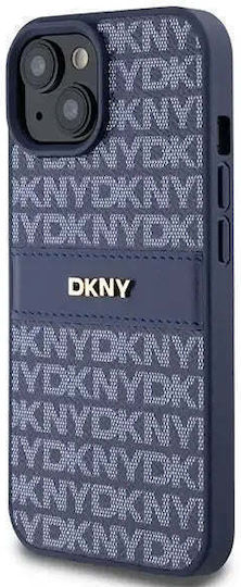 Dkny Pu Leather Repeat Pattern Tonal Stripe Case Iphone 15 Blue