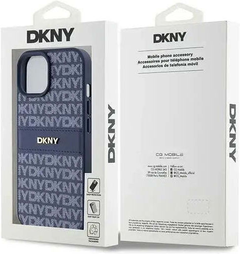 Dkny Pu Leather Repeat Pattern Tonal Stripe Case Iphone 15 Blue