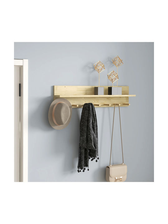 HomCom Κρεμάστρα Τοίχου Ξύλινη 7 Θέσεων Καφέ 80x20x12cm