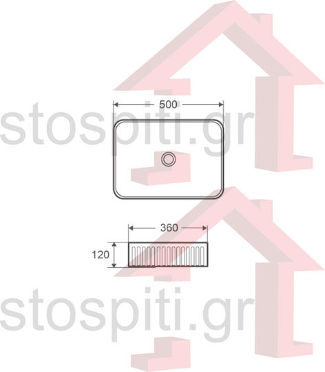 Karag Deasupra Blatului Chiuvetă Porțelan 50x36x12cm Alb