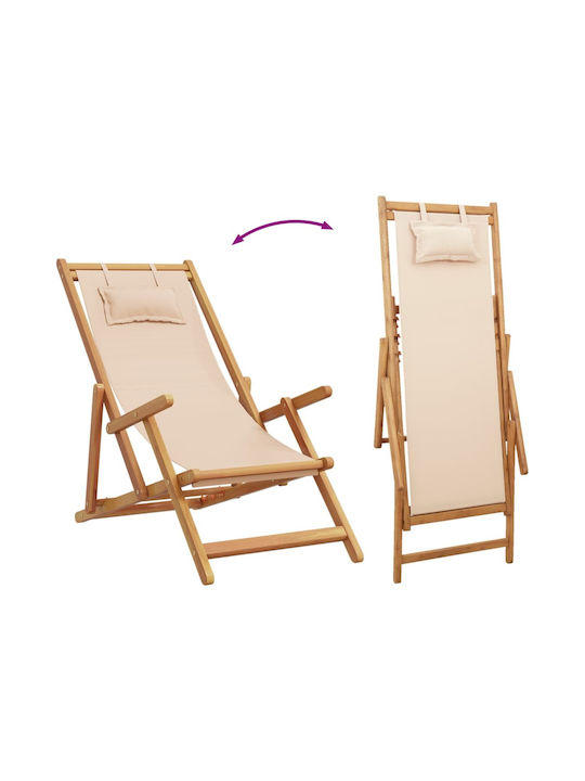Deckchair Wooden with Beige Arms 61x112x95cm