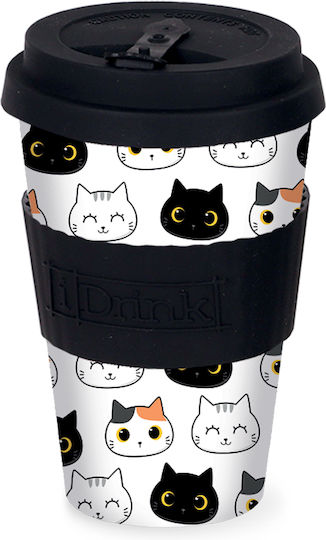 Total Gift Cup Cats Κούπα Με Καπάκι Μπαμπού Πολύχρωμη 435ml