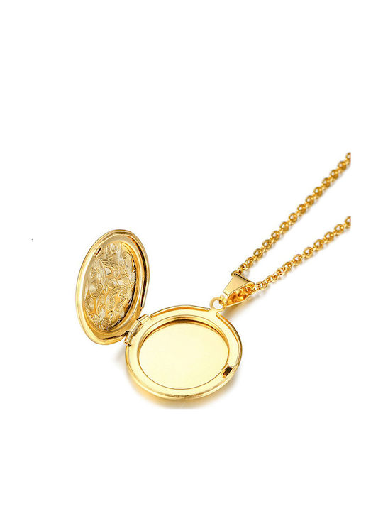 Jt Stainless Steel Gold Necklace Photo Locket Flowers Without Engraving