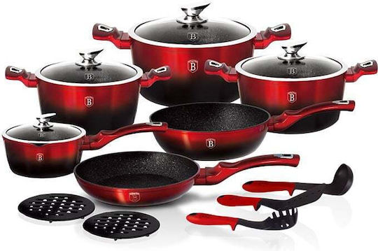Berlinger Haus Metallic Line Kochgeschirr-Set aus Aluminium Burgundy Collection mit Stein-Innerbeschichtung 6-teilig