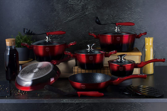 Berlinger Haus Metallic Line Kochgeschirr-Set aus Aluminium Burgundy Collection mit Stein-Innerbeschichtung 6-teilig